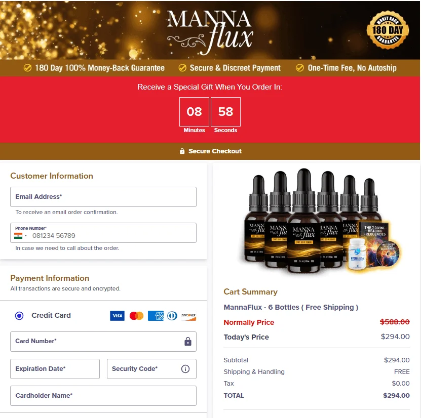 mannaflux checkout page